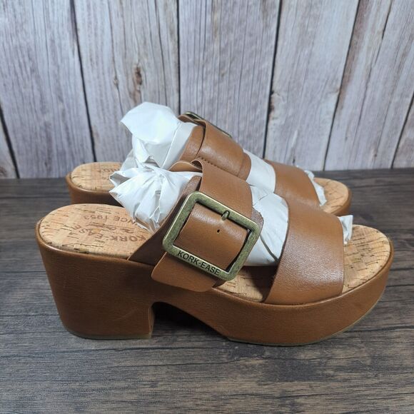 Kork-Ease Taige Leather Big Buckle Heeled Sandals Women's Sz 9 M Brown (VGC) - Picture 3 of 8